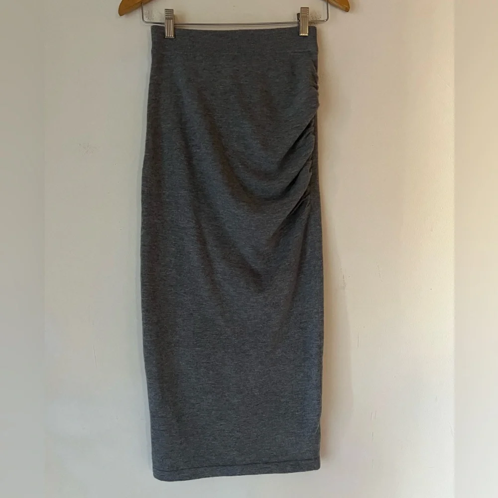NWT Express Knit Midi Side Ruched Gray Skirt Wool Blend
